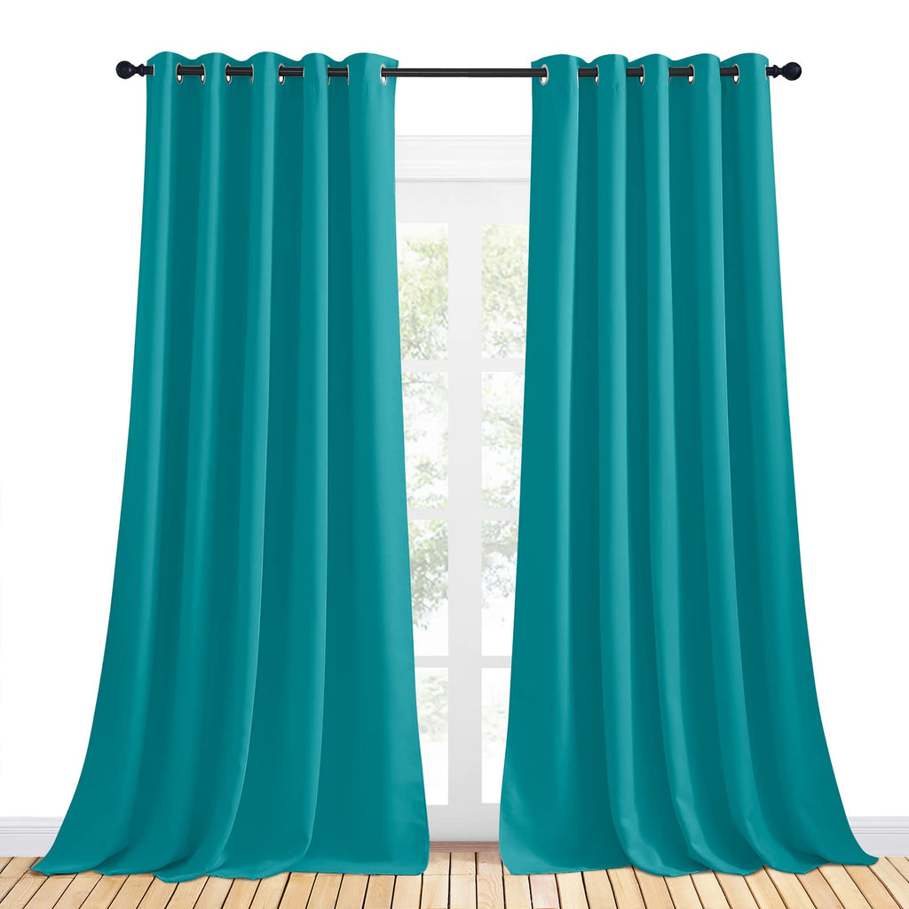 NICETOWN Thermal Insulated Peacock Teal Curtains for Living Room, Window Treatment Solid Grommet Room Darkening Drape Panels for Bedroom (Set of 2, 70 by 95 inches Long)