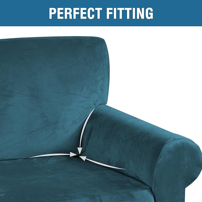 H.VERSAILTEX Stretch Velvet Armchair Cover Couch Covers 1 Cushion Chair Slipcover for Living Room Furniture Cover Crafted from Thick Comfy Rich Velour (Chair 31"-49", Deep Teal)