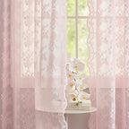 YJ YANJUN Vintage Lace Curtains Short Pink Floral Curtains 54 inch Length 2 Panels for Kitchen Living Room Bedroom Bathroom Window Voile Sheer Panels Baby Girl Nursery Decor 52" W x 54" L, Pink