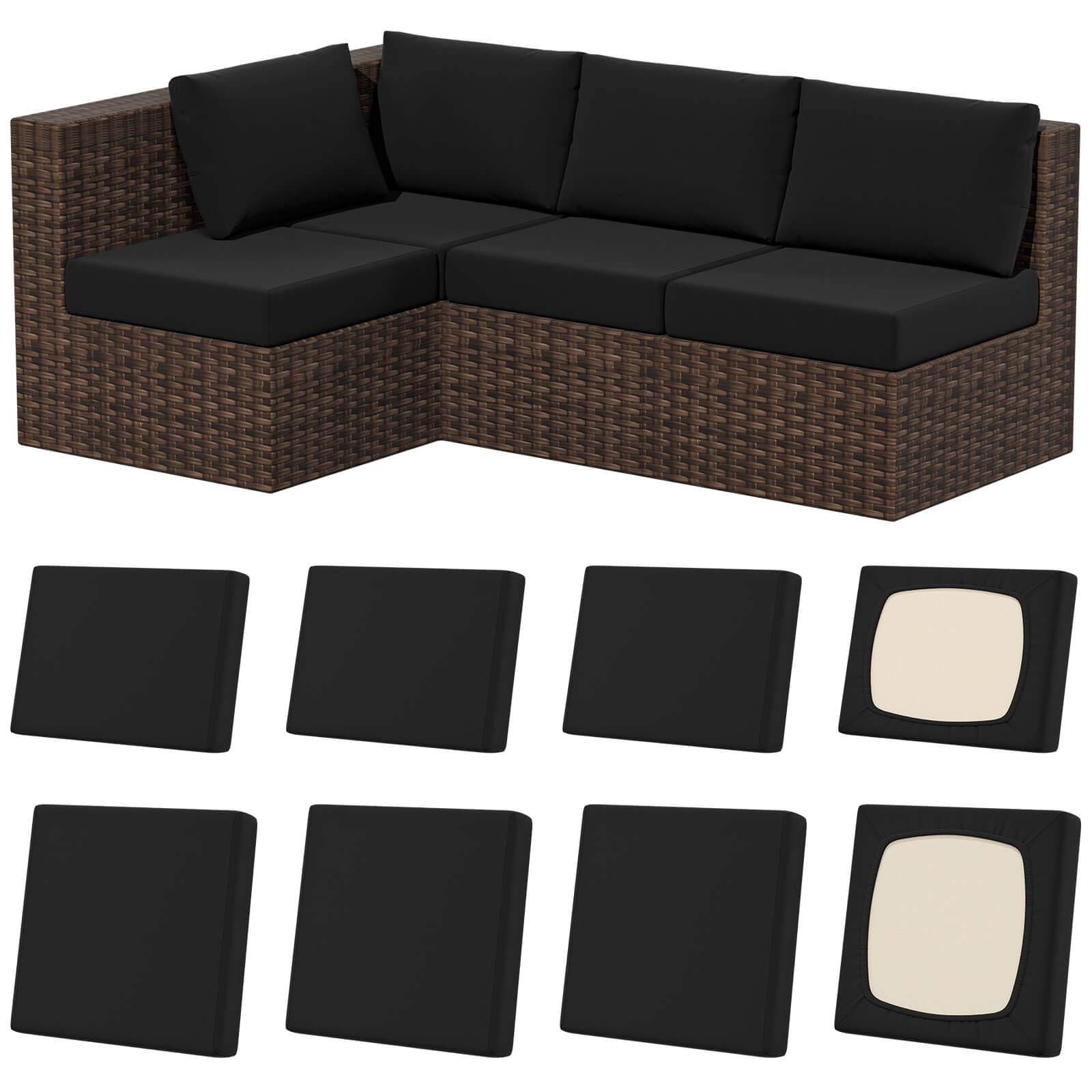 8Pcs Outdoor Cushion Covers, Stretch Patio Furniture Couch Chair Slipcovers