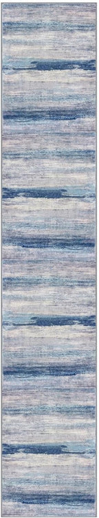 KOZYFLY Modern Abstract Washable Rug Runner 2.6x14 Hallway Rug Runner Non-Slip Soft Kitchen Runner Rugs, Blue/Grey/Beige Striped Carpet for Entryway Bathroom Laundry Room Foyer