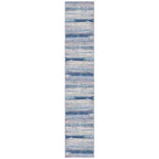 KOZYFLY Modern Abstract Washable Rug Runner 2.6x14 Hallway Rug Runner Non-Slip Soft Kitchen Runner Rugs, Blue/Grey/Beige Striped Carpet for Entryway Bathroom Laundry Room Foyer