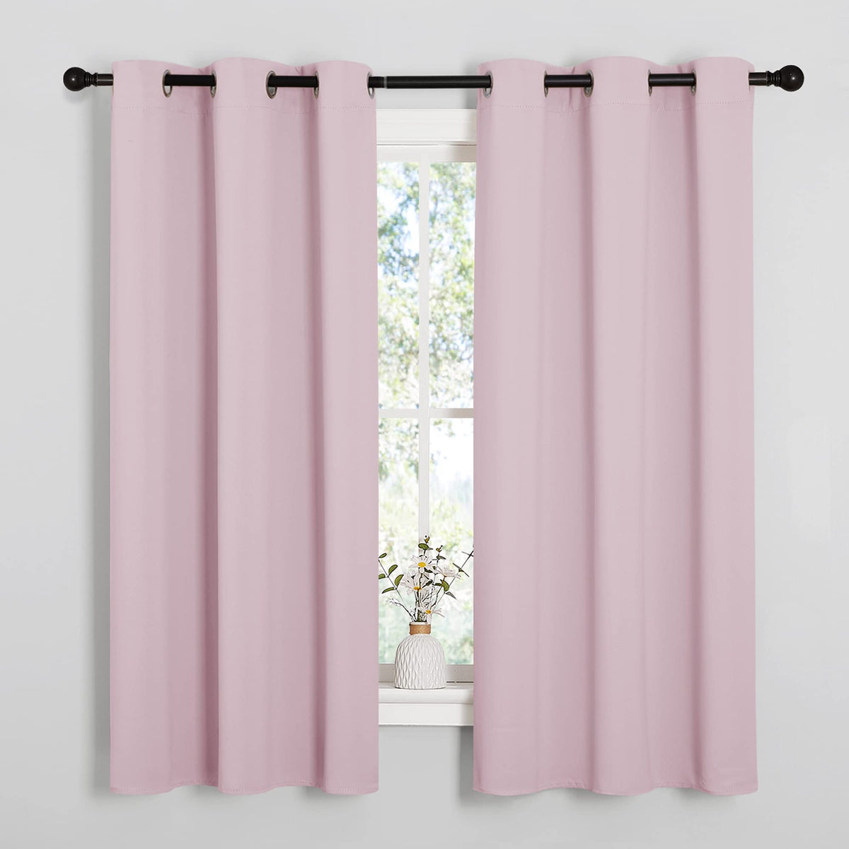 NICETOWN Bedroom Curtains Blackout Drapery Panels, Three Pass Microfiber Thermal Insulated Solid Ring Top Blackout Window Curtains/Drapes (Two Panels, 42 x 50 inches, Gray)