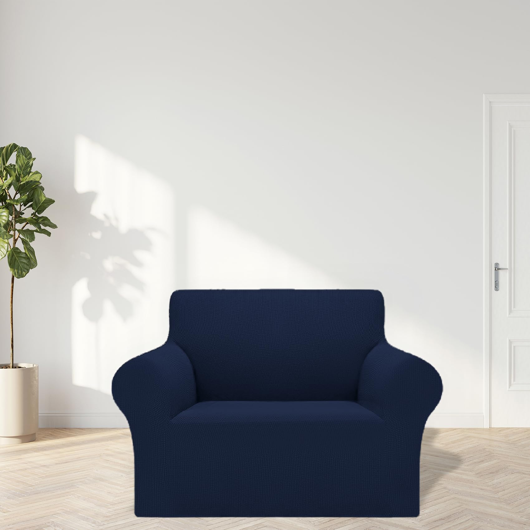 Cupuamon 2026 New Stretch Chair Sofa Slipcovers Couch Cover for 1 Seater Furniture Protector Sofa Covers with Elastic Bottom Jacquard Fabric Small Checks for Pets, Kids - Navy
