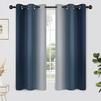 Yakamok Room Darkening Ombre Curtains 63 Inch Length, Navy Blue and Greyish White Thermal Insulated Gradient Color Curtains,Light Blocking Grommet Window Drapes for Bedroom,42 Inch Width,2 Panels