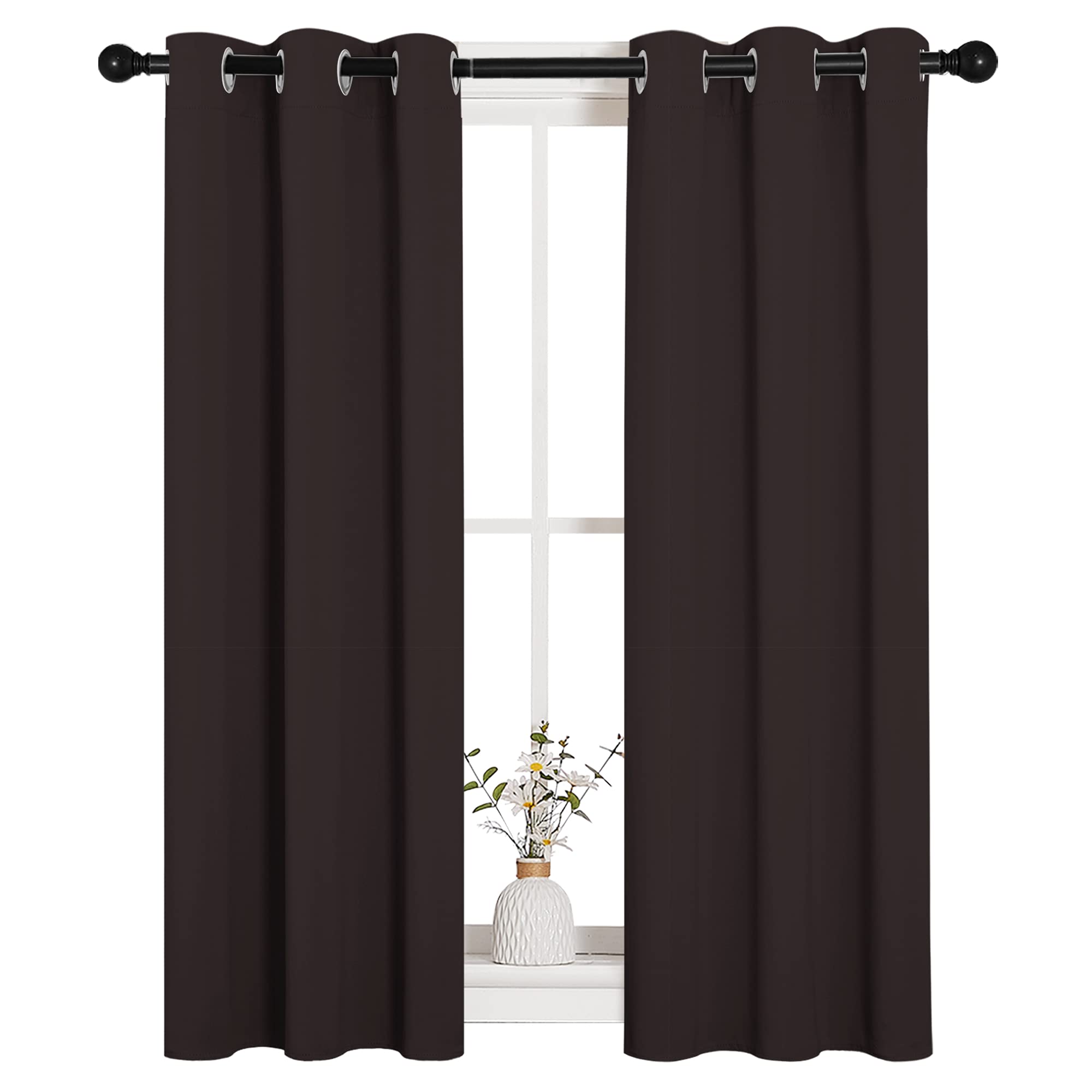 NICETOWN Blackout Curtain Panels for Bedroom Window, Triple Weave Microfiber Energy Saving Thermal Insulated Solid Grommet Blackout Draperies and Drapes (1 Pair, 29 inch by 45 inch, Toffee Brown)