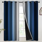 SimpleHome Blue Ombre 100% Blackout Curtains for Bedroom 63 Inches Long, Room Darkening Thermal Insulated Grommet Curtains for Living Room, 2 Panels, 52x63 inches Length