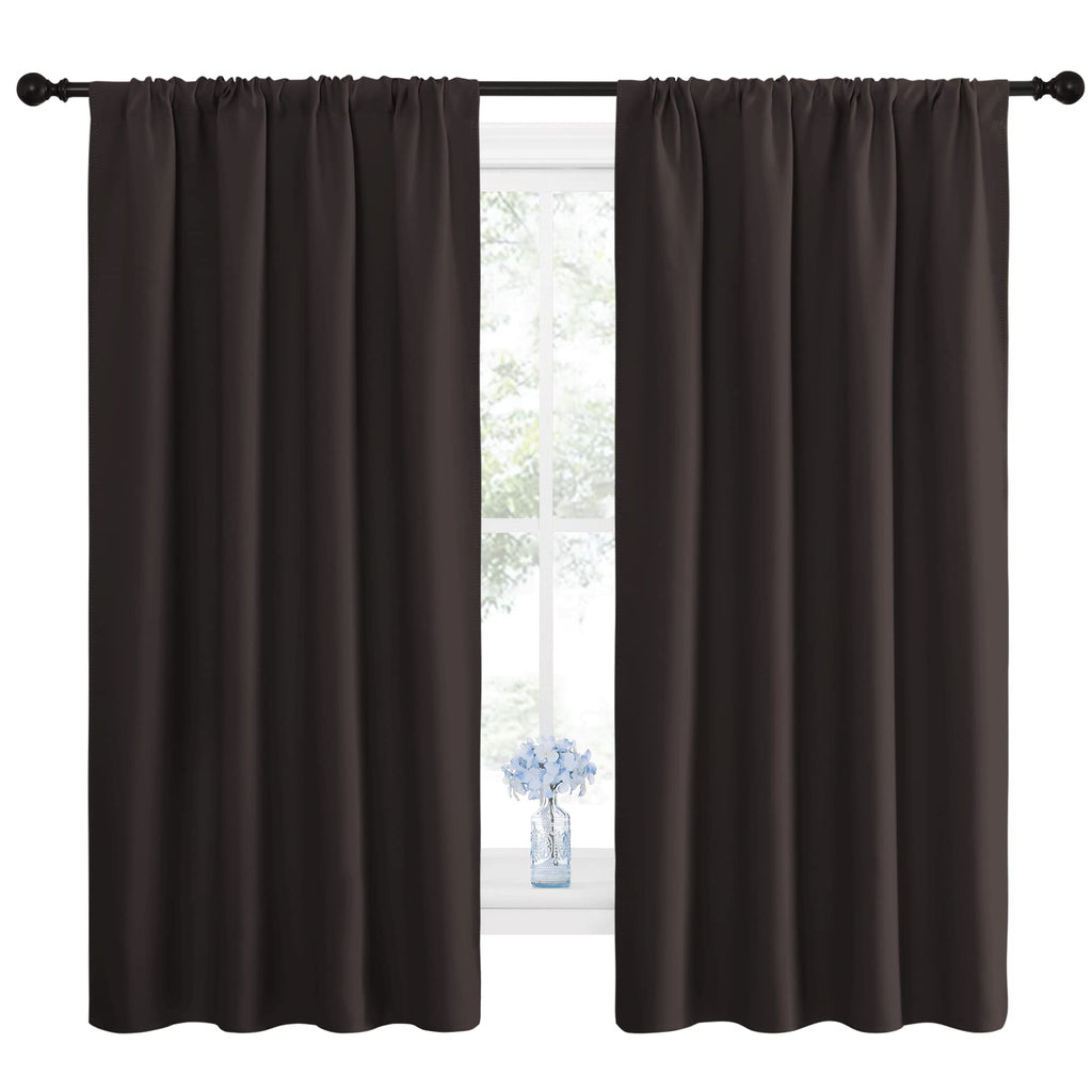 NICETOWN Blackout Curtain Panels 63 inches - Triple Weave Microfiber Energy Saving Thermal Insulated Solid Rod Pocket Blackout Curtains for Bedroom (1 Pair, 42 inches by 63 Inch, Toffee Brown)