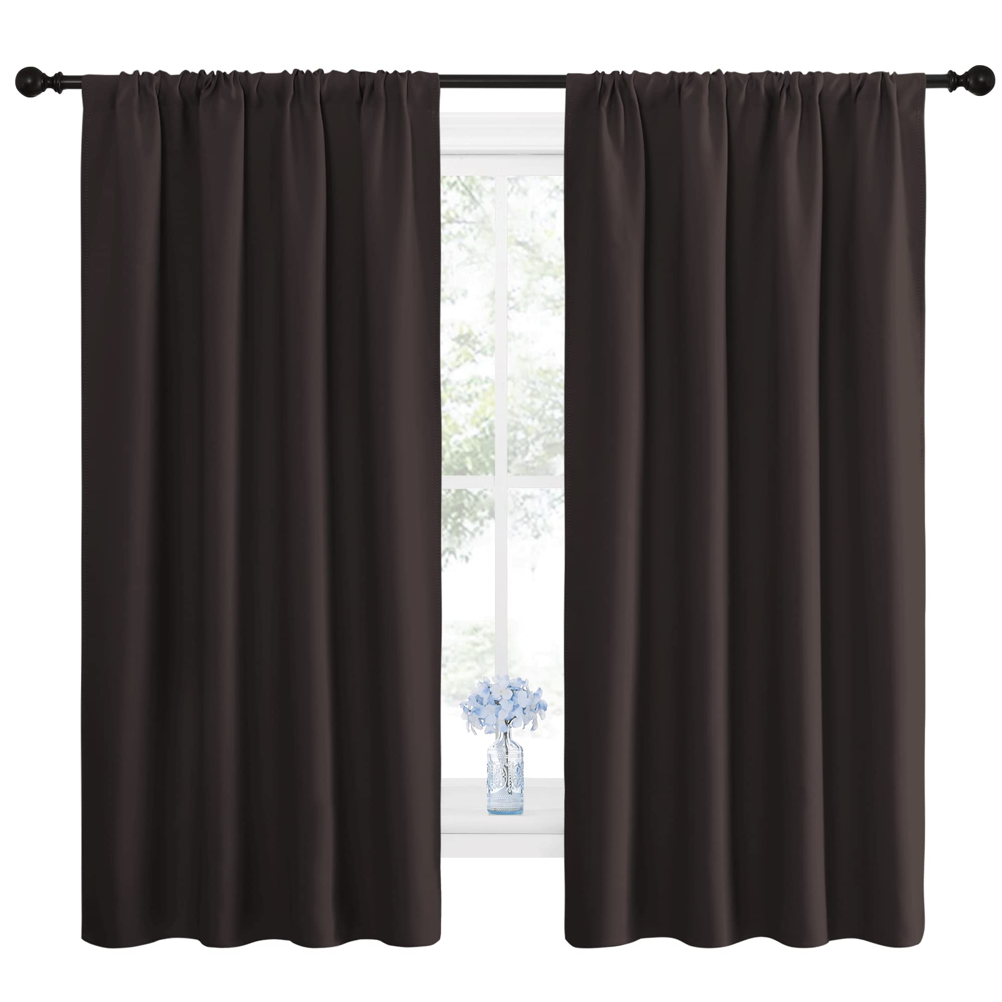 NICETOWN Blackout Curtain Panels 63 inches - Triple Weave Microfiber Energy Saving Thermal Insulated Solid Rod Pocket Blackout Curtains for Bedroom (1 Pair, 42 inches by 63 Inch, Toffee Brown)