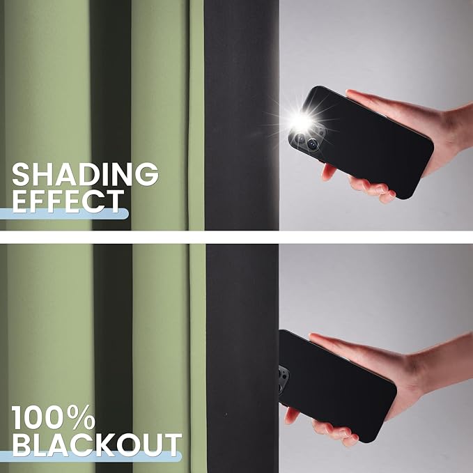 SimpleHome 100% Blackout Curtains for Bedroom,Thermal Insulated Sage Grommet Window Drapes Room Darkening Curtains for Living Room with Black Back,38 x 63 Inch,2 Panels