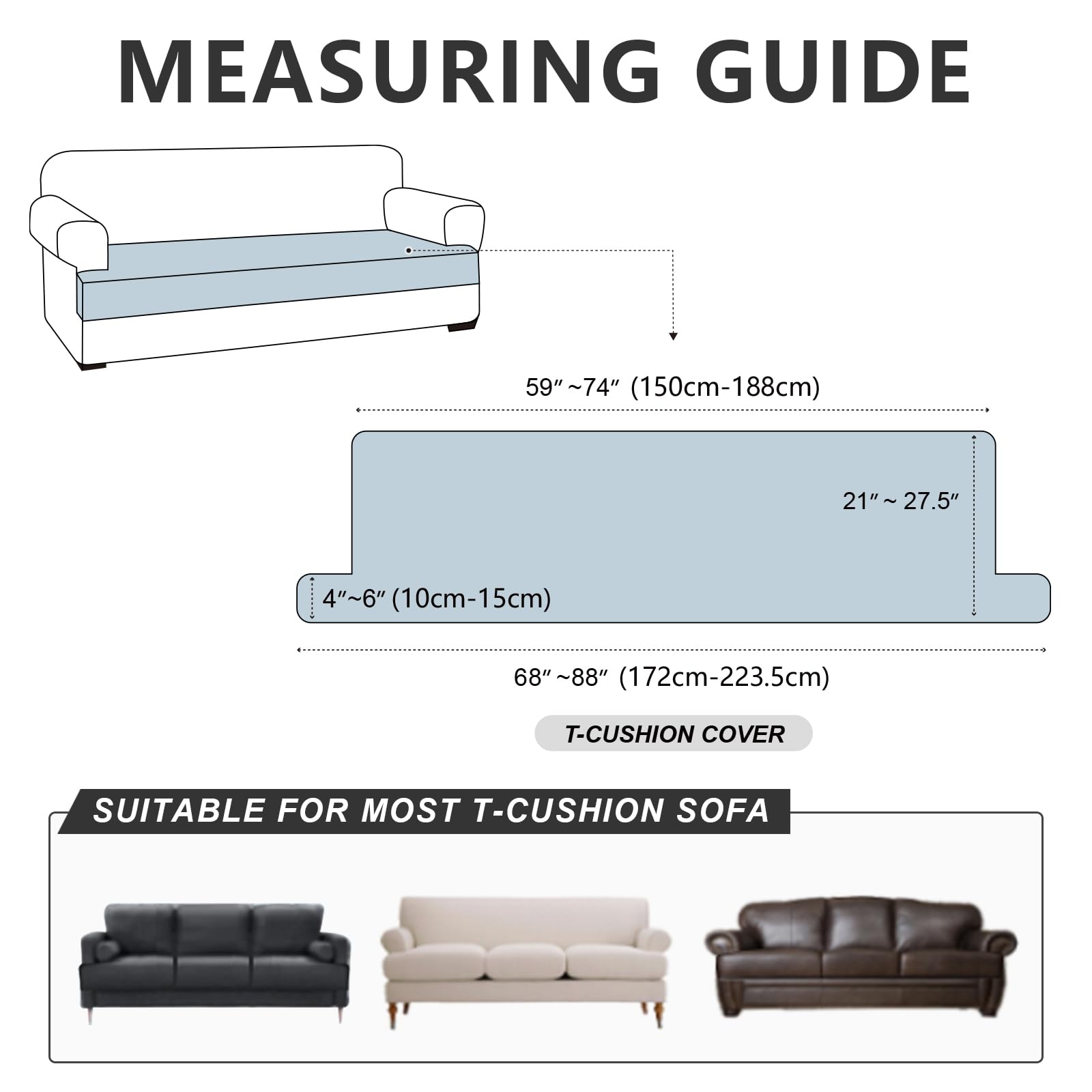 ANARACHON Leather Look Couch Cushion Covers Sofa Seat Slipcovers Sets Couches Furniture Protector for Sectional Armchair Loveseat Pets Kids Stretch Spandex Fabric (1 T-Cushion Sofa, Brown)