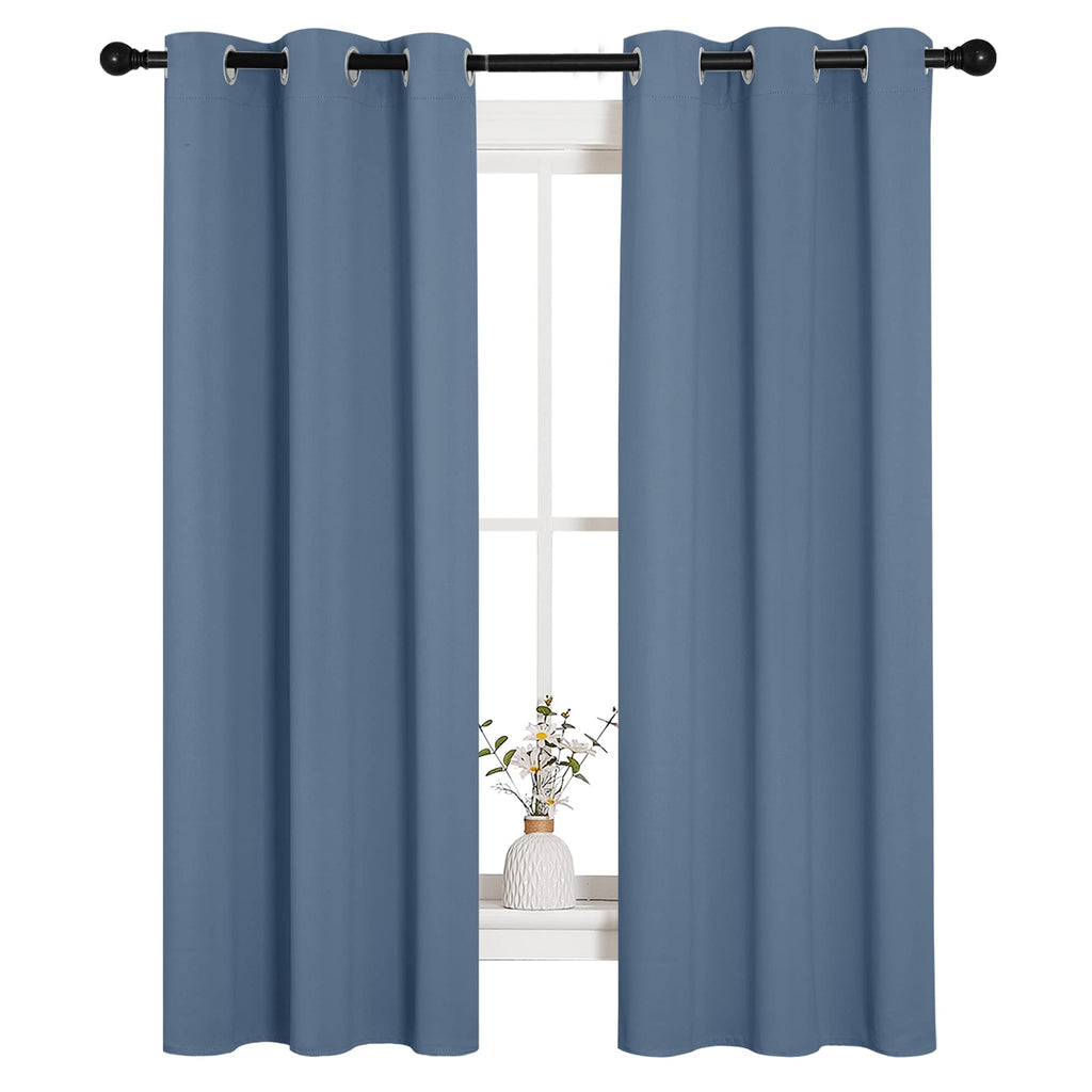 NICETOWN Kitchen Curtains Blackout Curtains & Drapes, Thermal Insulated Grommet Top Window Treatment Panels for Cupboard, Small Window (Stone Blue, 34" Wide x 63" Long, Set of 2)