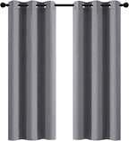 Yakamok Room Darkening Gray Blackout Curtains Thermal Insulated Grommet Curtain Panels for Bedroom, 42W x 72L, Grey, 2 Panels
