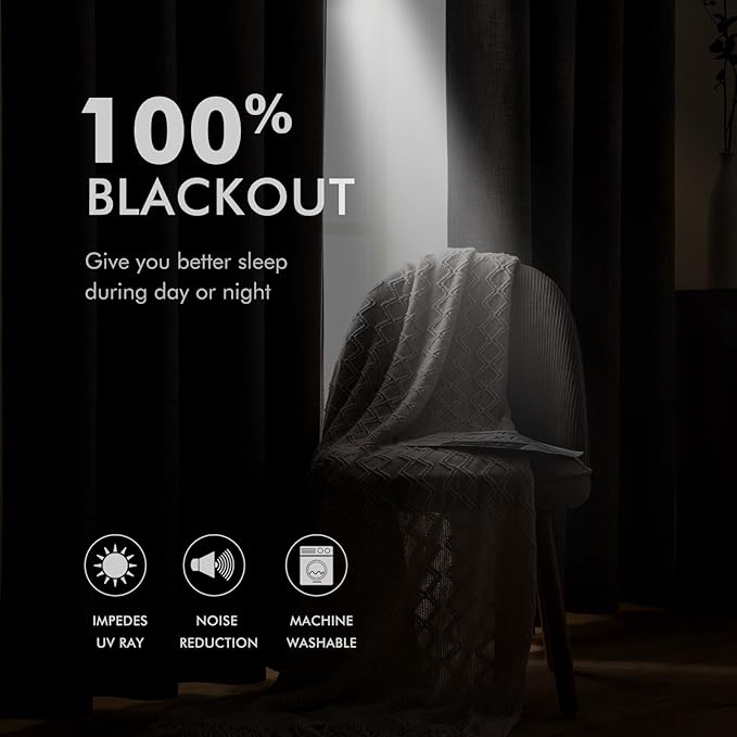 MIULEE 100% Blackout Linen Curtains for Bedroom 52x84 Inches Natural Khaki