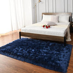 LOCHAS Soft Fluffy Faux Fur Rugs for Bedroom Bedside Rug 3x5 Feet, Washable, Furry Sheepskin Area Rug for Living Room Girls Room, Luxury Shag Carpet Home Decor, Light Navy