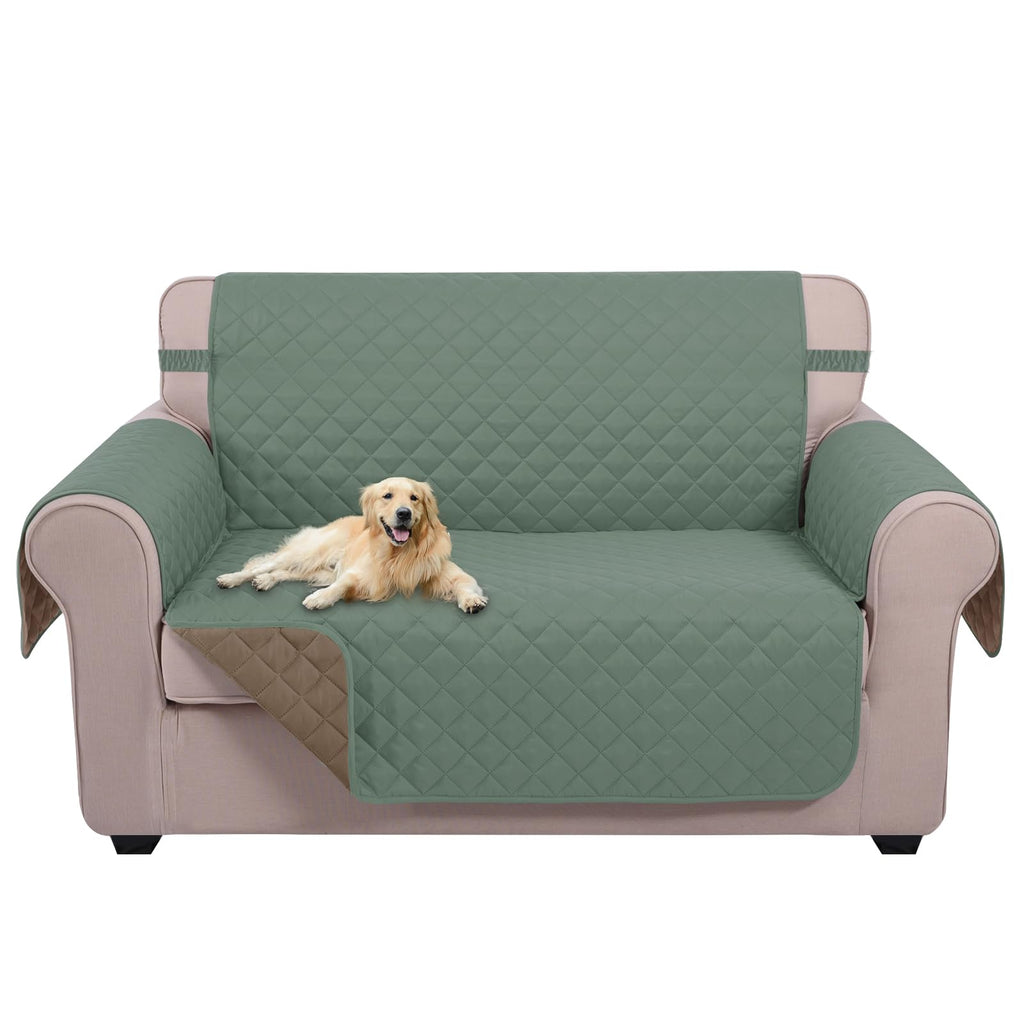 U-NICE HOME Loveseat Sofa Cover for 2 Cushion Couch, Greyish Green/Taupe