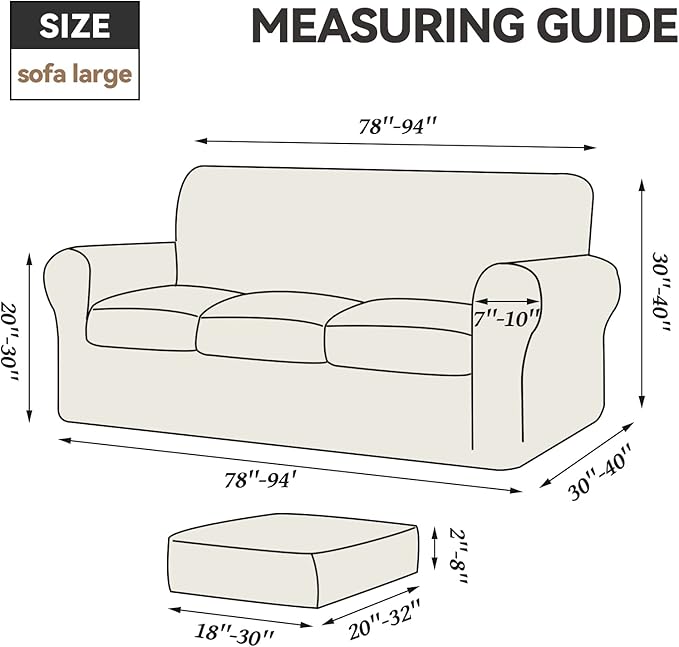 WEERRW 4 Pieces High Stretch Couch Covers for 3 Cushion Couch Sofa Slipcovers, Washable Furniture Protector with Non Slip Elastic Bottom, Feature Soft and Thick Plush Fabric, Royal Blue, Large