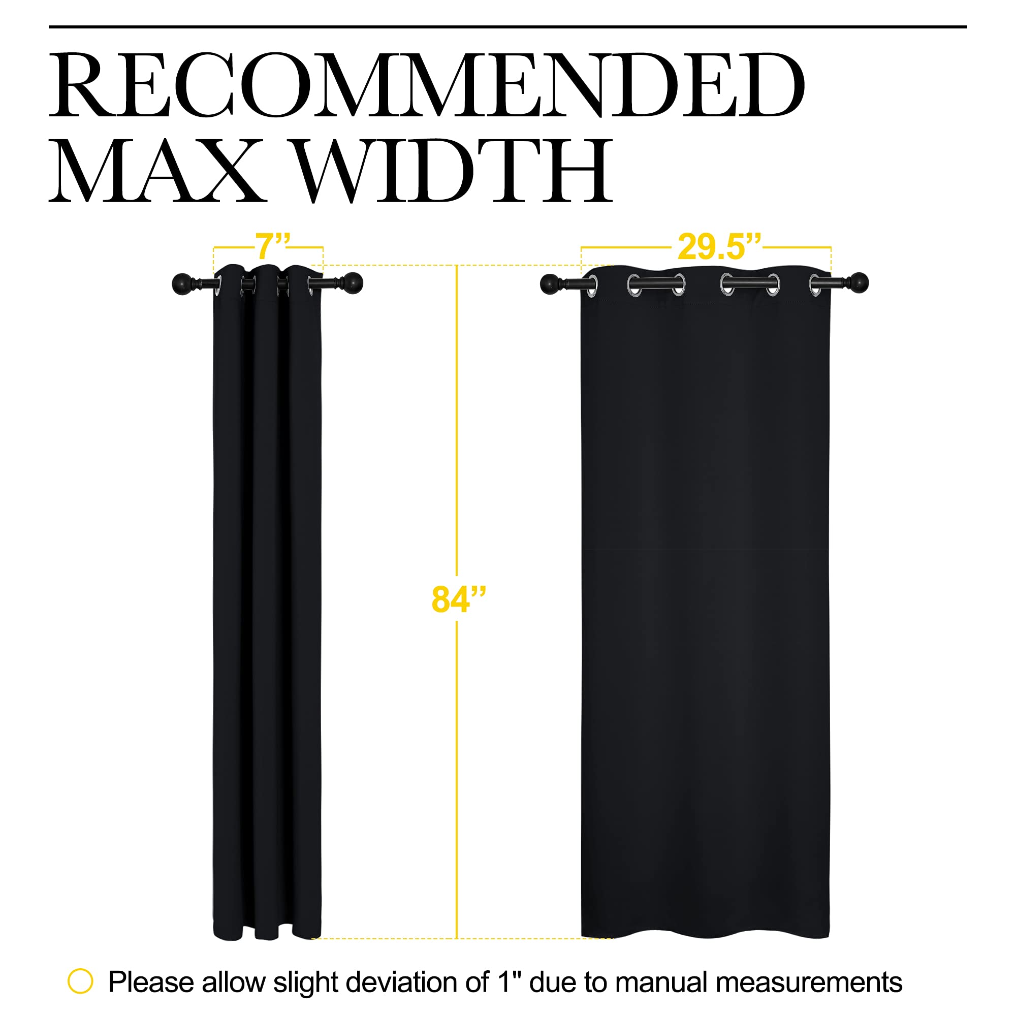 NICETOWN Blackout Draperies Window Curtain Panels, Autumn/Winter Thermal Insulated Solid Grommet Blackout Curtains/Drapes for Cafe (Set of 2, 34 inches by 84 inches, Black)