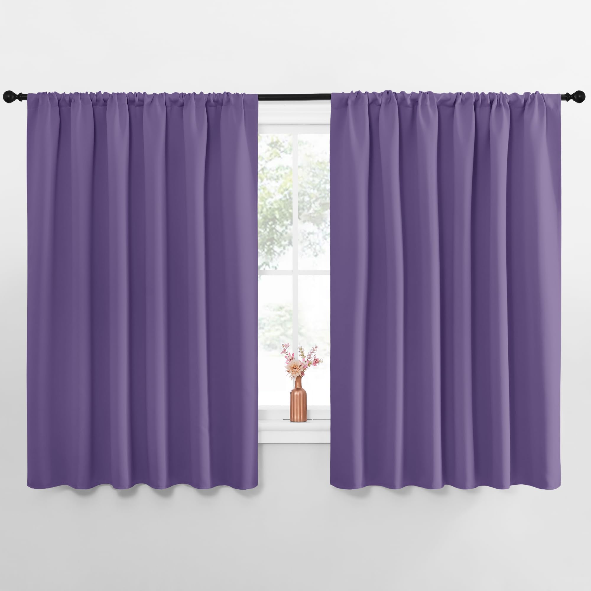 NICETOWN Blackout Curtains for Bedroom, Blackout Curtain Panels, Lilac Purple, 1 Pair, 62 by 63-inch, Window Treatment Energy Saving Thermal Insulated Solid Rod Pocket Blackout Drapes/Draperies