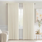 MIULEE Beige White Back Tab Blackout Curtains 84 Inch Length 2 Panels Set for Living Room Bedroom Privacy, Rod Pocket/Pinch Pleat Thermal Insulated Room Darkening Pleated Light Blocking Drapes
