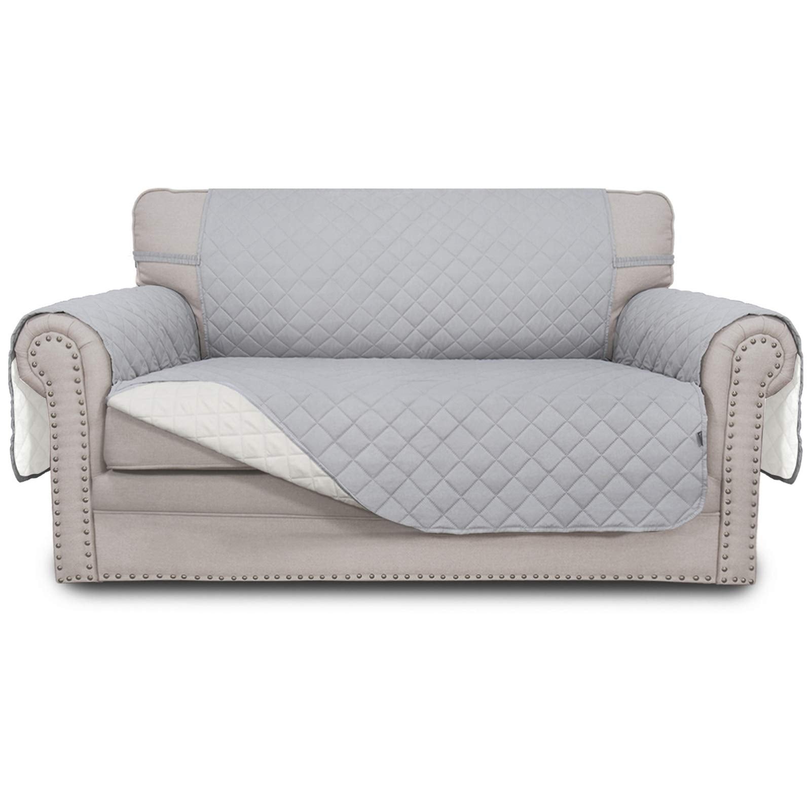Easy-Going Reversible Couch Cover, 2 Cushion Sofa, Light Gray/Ivory