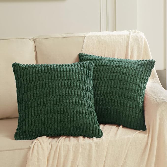 Fancy Homi 4 Packs Decorative Throw Pillow Covers for Living Room Couch Bed, Modern Farmhouse Boho Home Décor Accent Cushion Case, 20" x 20", Dark Green