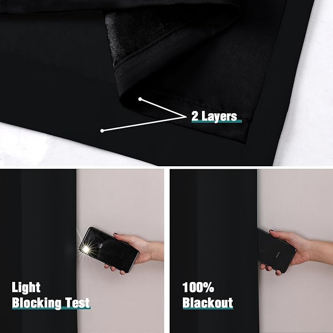 ChrisDowa 100% Blackout Curtains for Bedroom 54 Inches Long 2 Panels Set