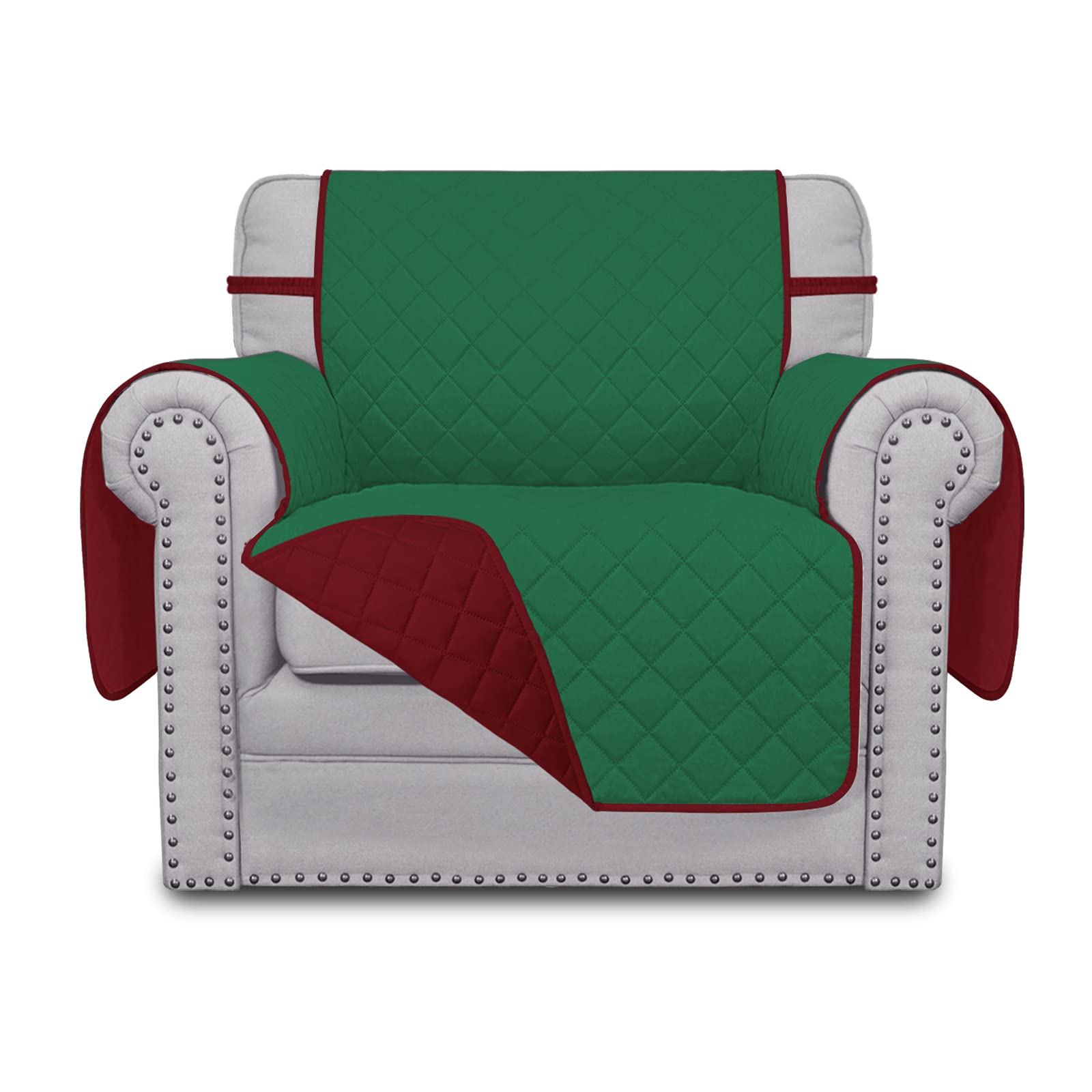 Easy-Going Chair Sofa Slipcover Reversible Sofa Cover Water Resistant Couch Cover Furniture Protector Cover with Elastic Straps for Pets Kids Children Dog Cat (Chair, Green/Christmas Red)