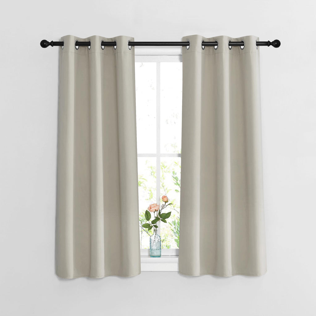 NICETOWN Blackout Bedroom Curtains 48 inches Long - Window Treatment Thermal Insulated Solid Grommet Room Darkening Privacy Sound Reducing for Kitchen (Natural, Set of 2, W37 x L48)