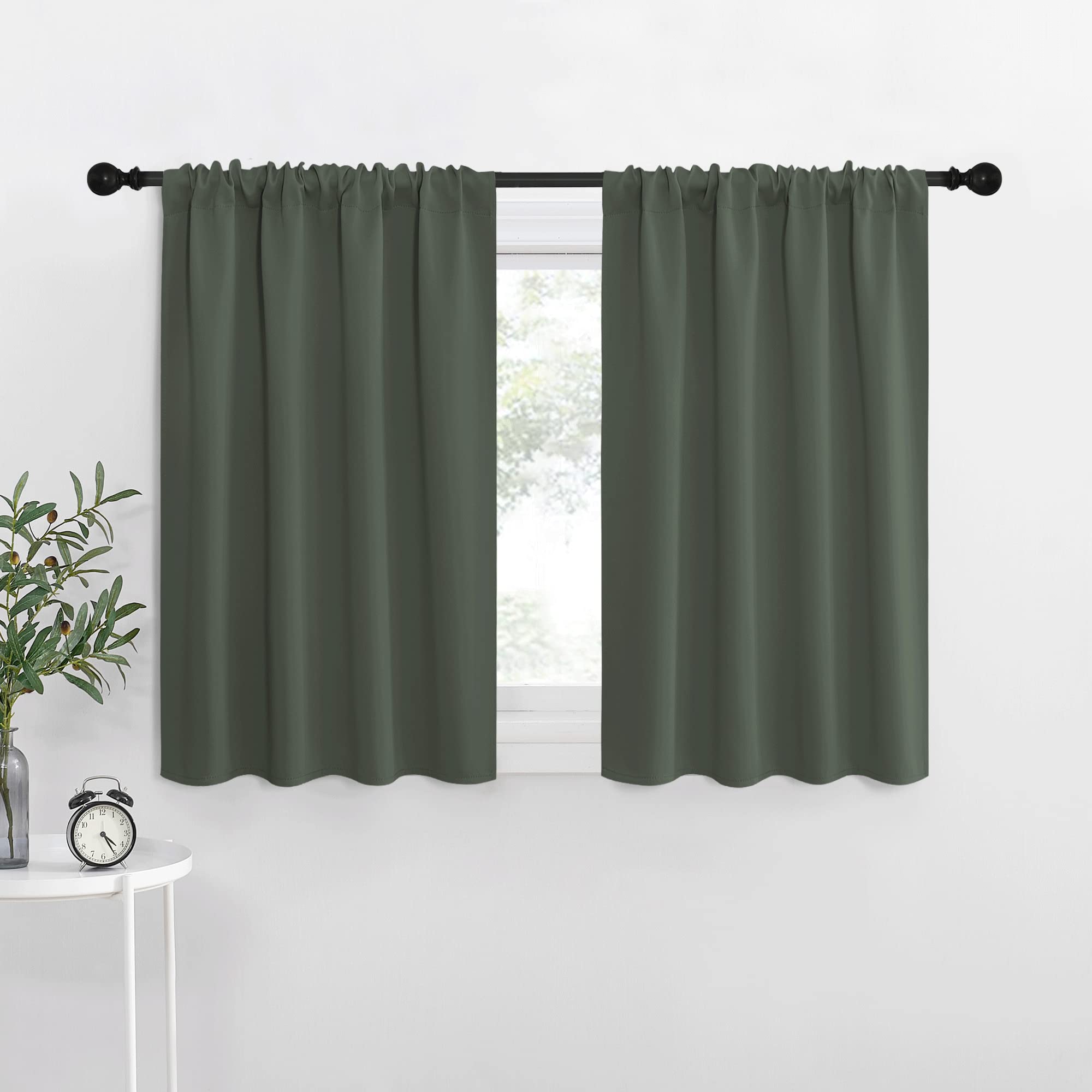 NICETOWN Bedroom Curtains Blackout Draperies - All Season Thermal Insulated Solid Rod Pocket Top Blackout Curtains/Drapes for Kid's Room (Dark Mallard, 1 Pair, 29 x 50Inch)