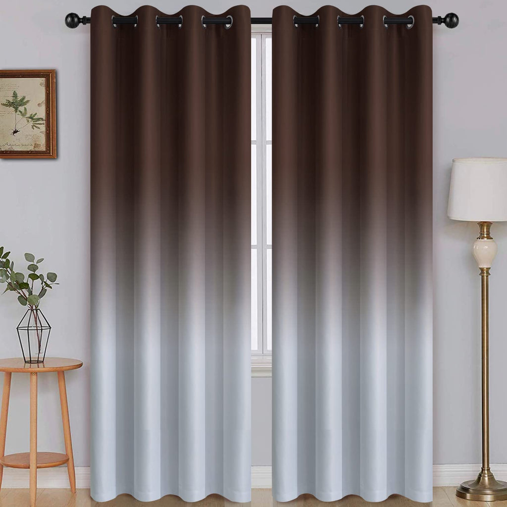 SimpleHome Brown to Grey White Ombre Room Darkening Curtains 84 Inch