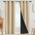 SimpleHome 100% Blackout Curtains for Bedroom,Thermal Insulated Grommet Window Drapes Room Darkening Beige Curtains for Living Room with Black Back,42 x 84 Inch,2 Panels