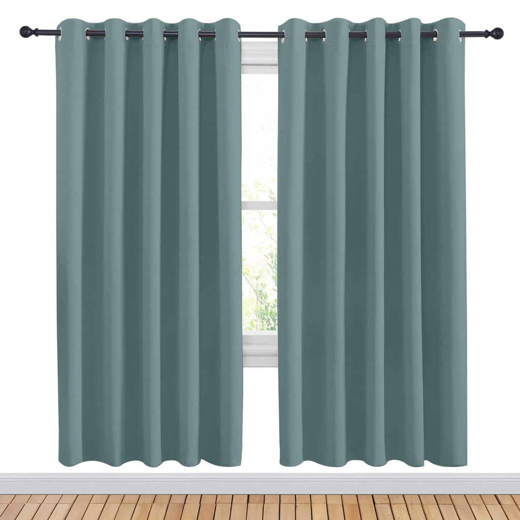 NICETOWN Greyish Blue Blackout Draperies Curtains for Kids Room, Window Treatment Thermal Insulated Solid Grommet Blackout Drape Panels for Bedroom (Set of 2, 70 by 72 inches)