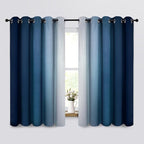 Yakamok Blue Ombre Curtains Room Darkening Grommet Curtains for Bedroom, Light Blocking Thermal Insulated Window Drapes for Living Room(2 Panels, 62x63 Inch)