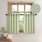 MIULEE Sage Green Kitchen Curtains 30 Inch Length 2 Panels, Soft Thick Linen Textured Semi Sheer Light Filtering Short Cafe Tier Curtains for Small Half Window Bathroom Laundry Back Tab Rod Pocket