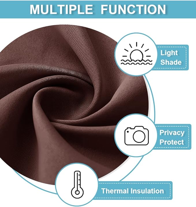 RYB HOME Blackout French Door Window Curtain Covering, Rod Pocket Thermal Insulated Privacy Non See Through Drapes for Bathroom Window, Width 29 by Length 45, Chocolate Brown, 2 Panels