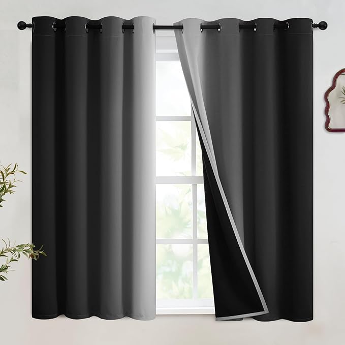 SimpleHome 100% Blackout Ombre Bedroom Curtains Black and Greyish White,45L