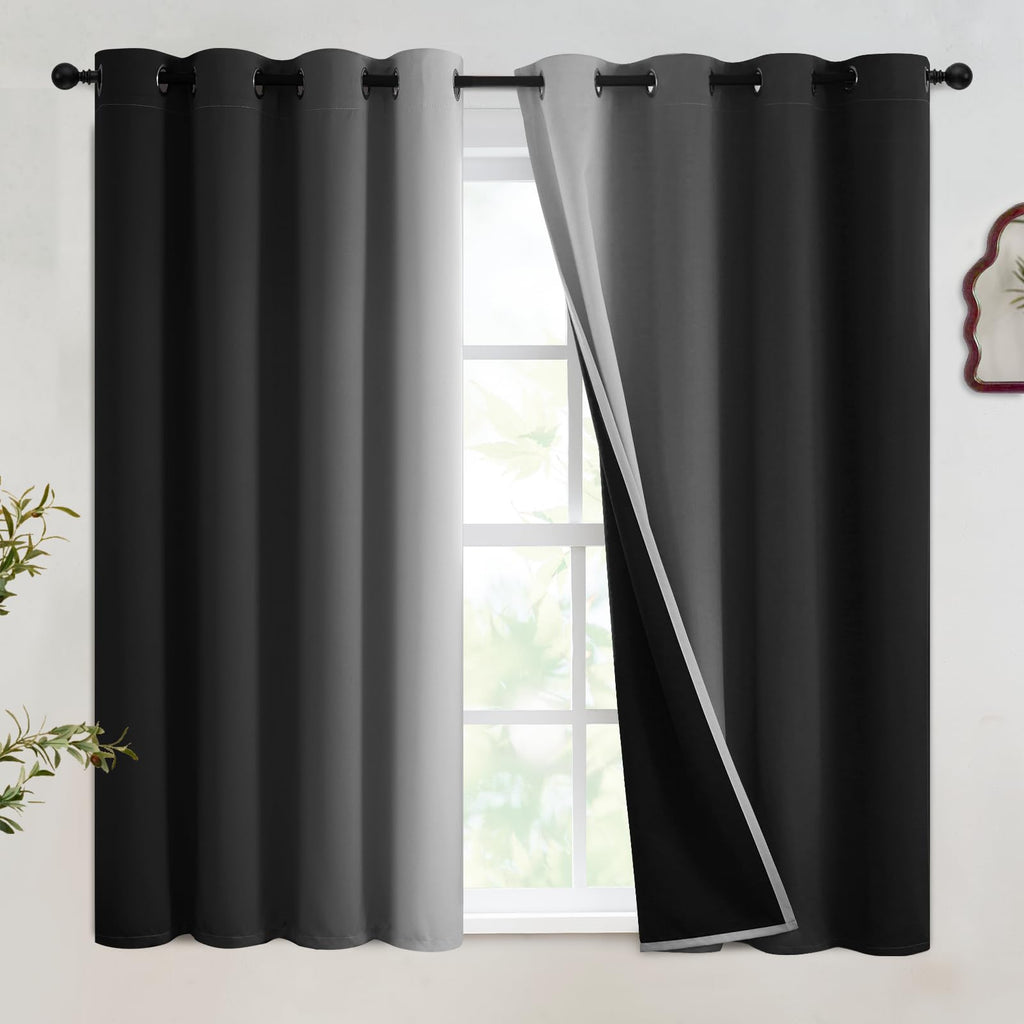 SimpleHome 100% Blackout Ombre Bedroom Curtains Black and Greyish White,45L