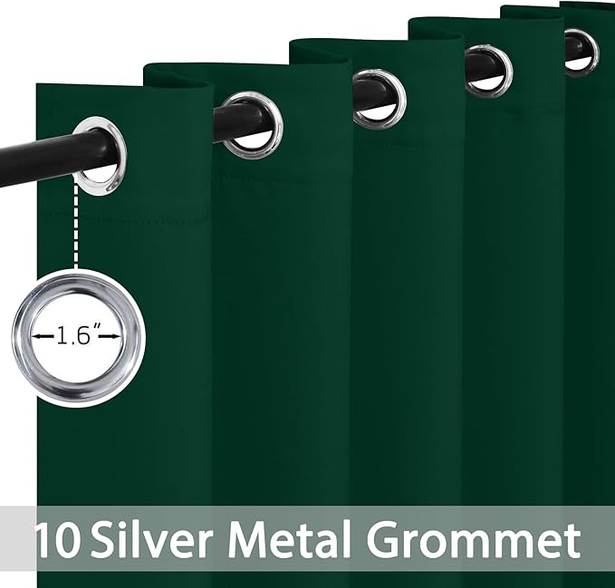 Yakamok Blackout Curtains Room Darkening Thermal Insulated Window Panels,Solid Grommet Top Drapes for Bedroom/Living Room(70Wx84L, Dark Green, 2 Panels)