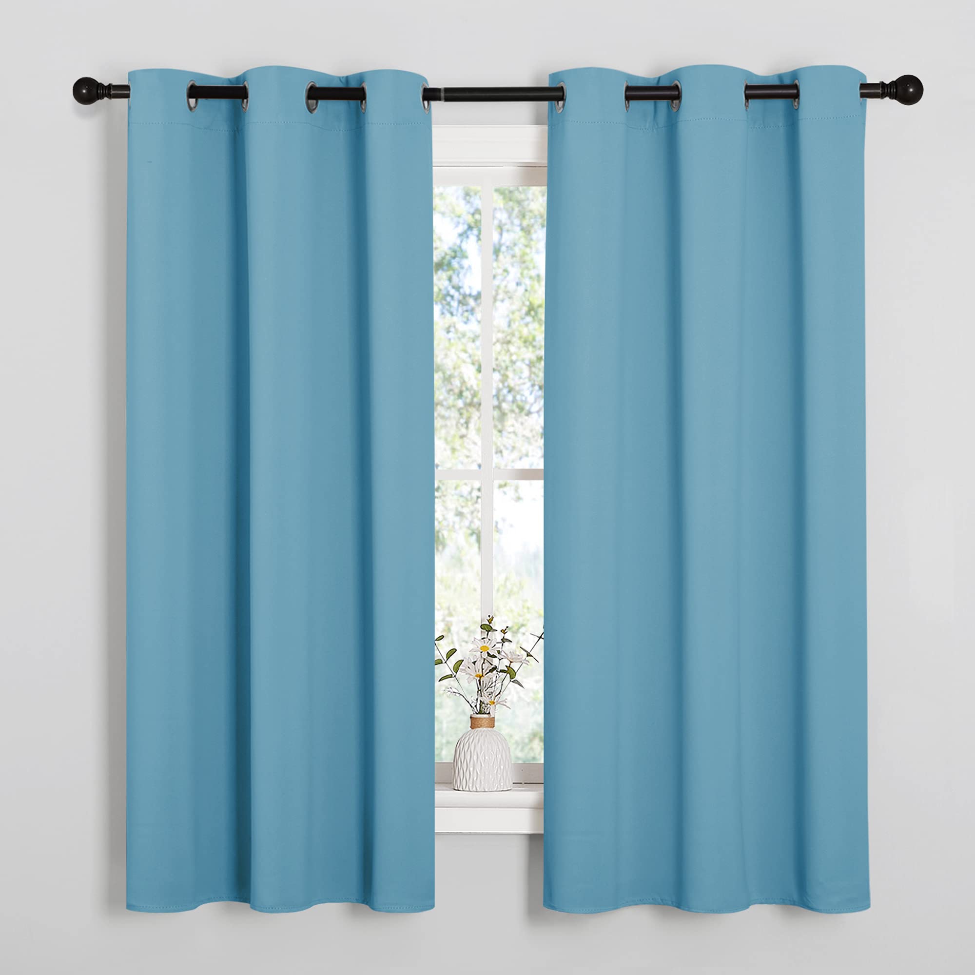 NICETOWN Window Treatment Thermal Insulated Solid Grommet Room Darkening Curtains/Drapes for Bedroom (Set of 2 Panels, 42 by 63 inches Long, Teal Blue=Light Blue)