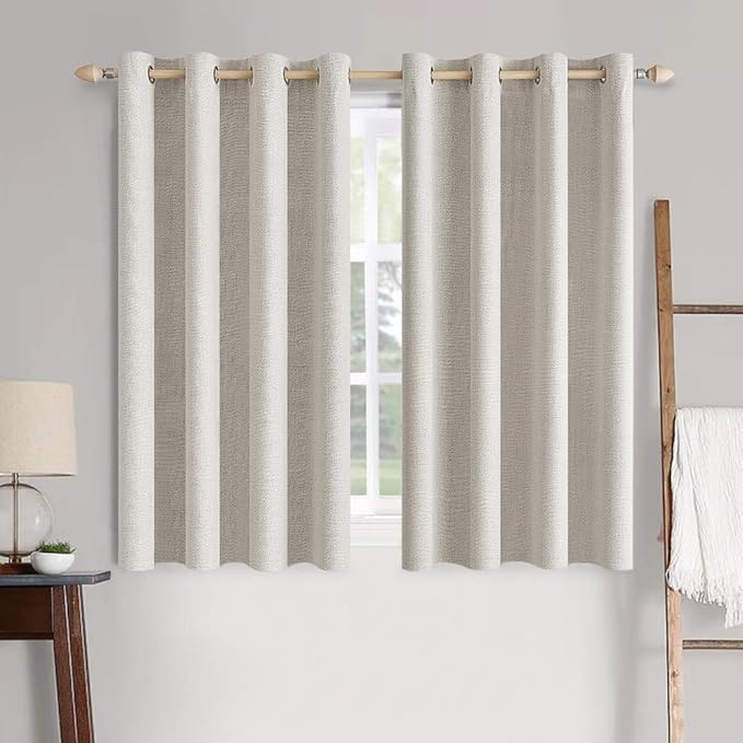 MIULEE 100% Blackout Linen Curtains for Bedroom 52x54 Inches Cream White