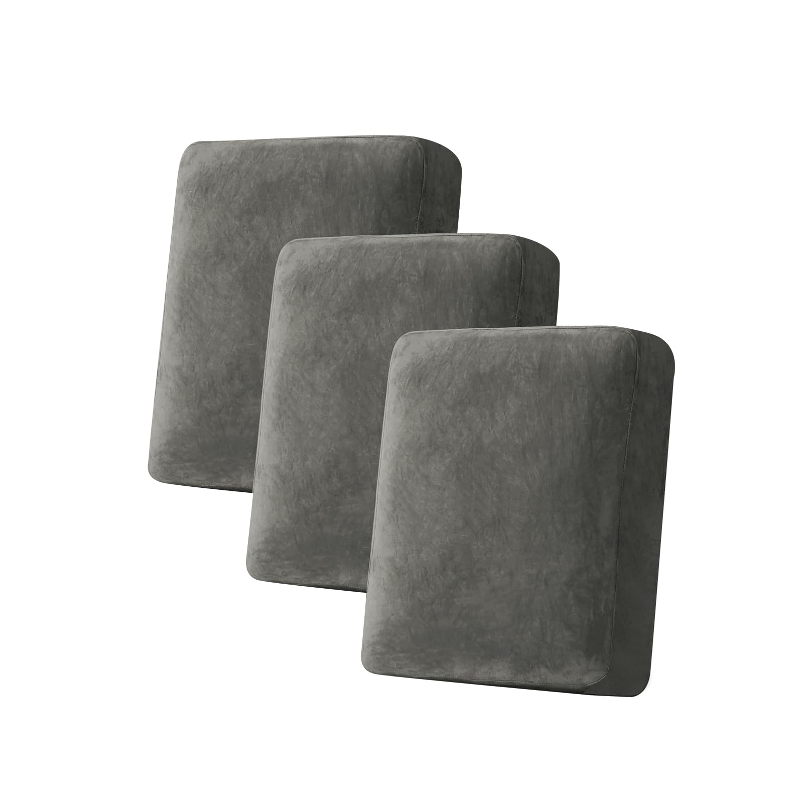 Taque Couch Cover Stretch Velvet Sofa Cushion Cover 3-Piece - Elastic Washable Slipcover for Seat or Backrest, Couch Seat Covers for Sofas (Grey)