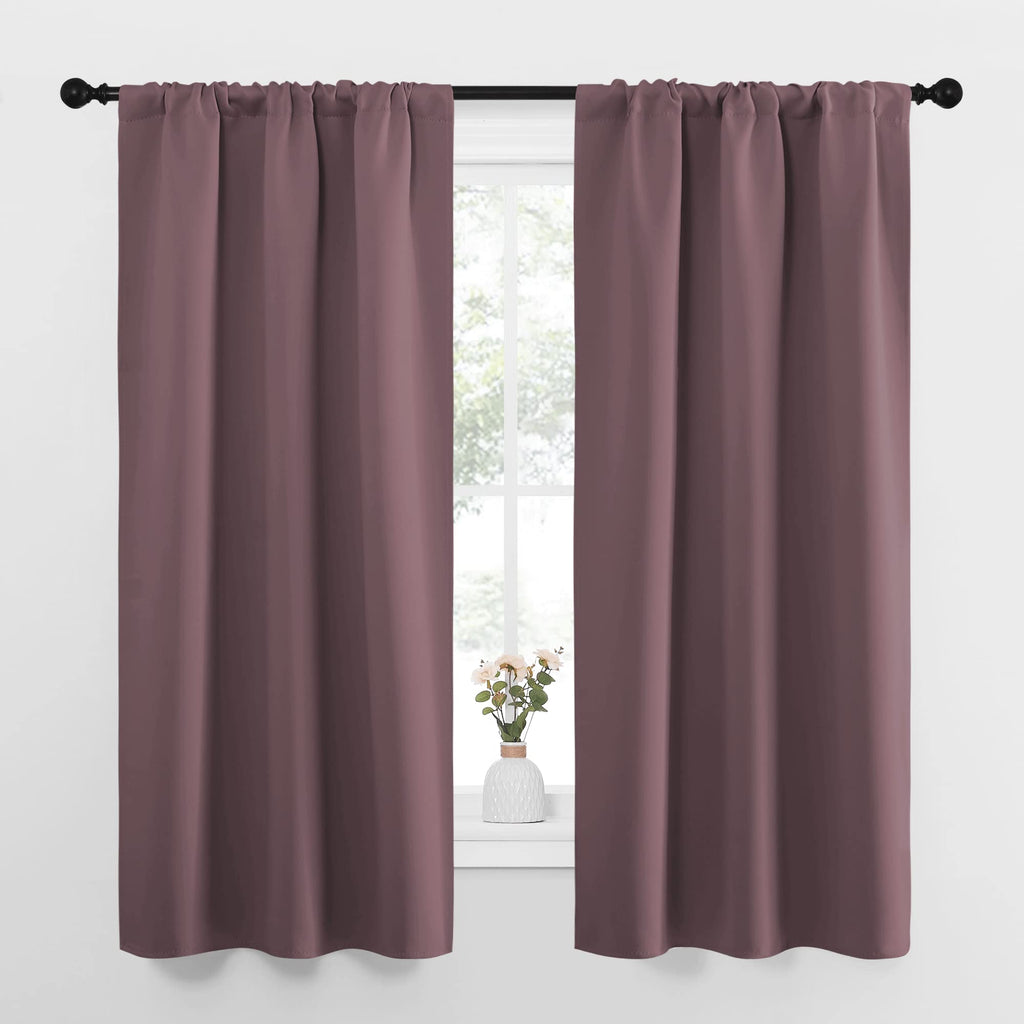 NICETOWN Bedroom Curtains for Kids Room, Window Treatment Thermal Insulated Solid Room Darkening Drape Panels for Girls Room (Dry Rose, Set of 2, 34 inches Width by 63 inches Length)