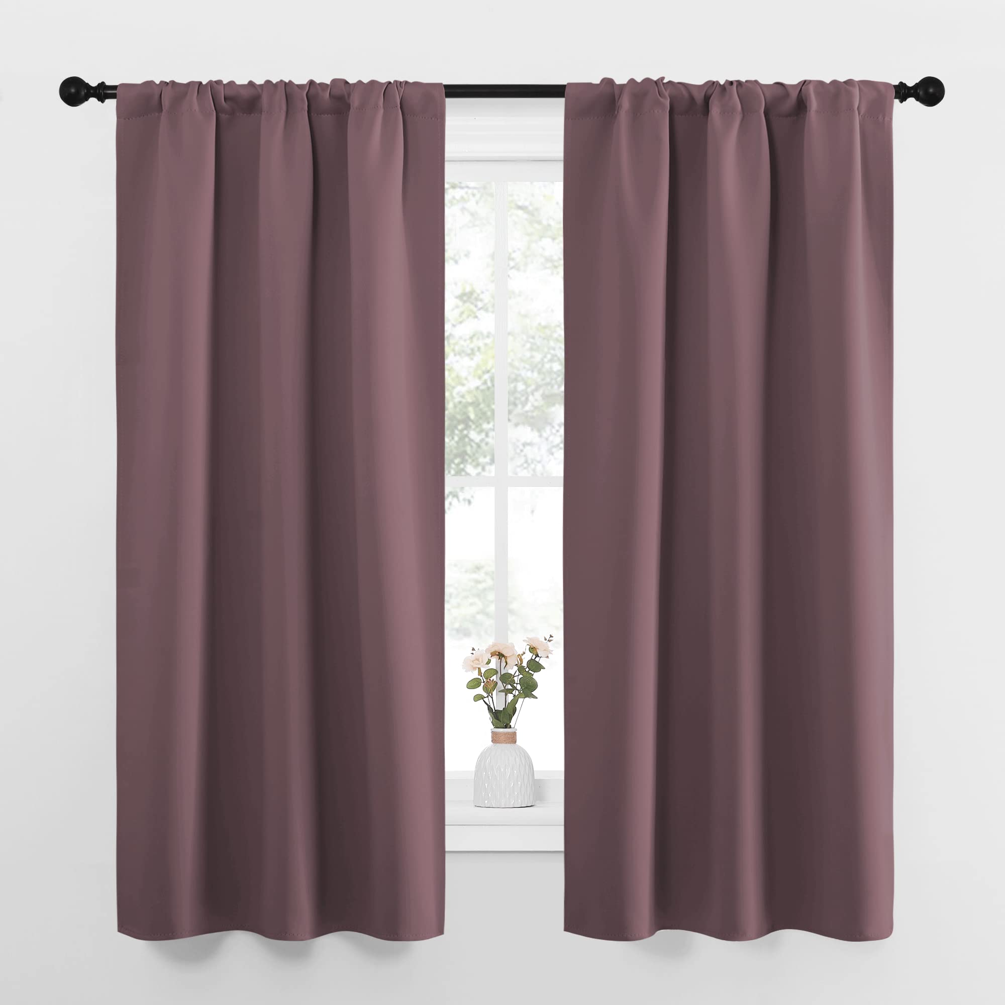 NICETOWN Bedroom Curtains for Kids Room, Window Treatment Thermal Insulated Solid Room Darkening Drape Panels for Girls Room (Dry Rose, Set of 2, 34 inches Width by 63 inches Length)