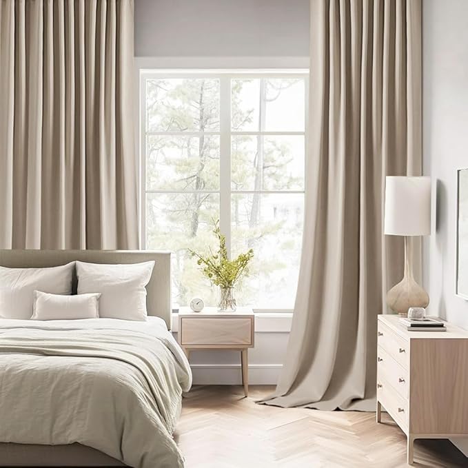 MIULEE Taupe Back Tab Blackout Curtains 52x72 Inches Long 2 Panels Set