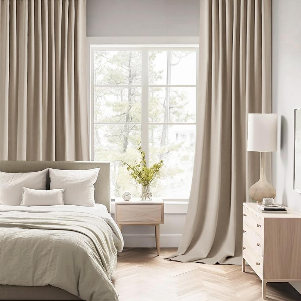 MIULEE Taupe Back Tab Blackout Curtains 52x96 Inch Long 2 Panels Set