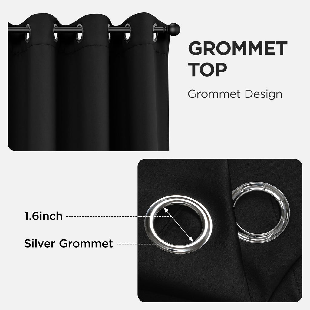 Joydeco Christmas Blackout Curtains for Living Room, Black Curtains 90 Inch Long 2 Panels Set, Room Darkening Grommet Drapes for Bedroom Window (Black, W52 x L90 Inch)