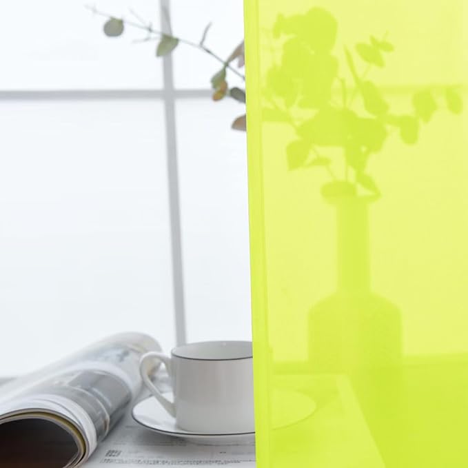 SpaceDresser Basic Rod Pocket Sheer Voile Window Curtain Panels Chartreuse 1 Pair 2 Panels 52 Width 108 Inch Long for Kitchen Bedroom Children Living Room Yard（Chartreuse, 52W x 108L）