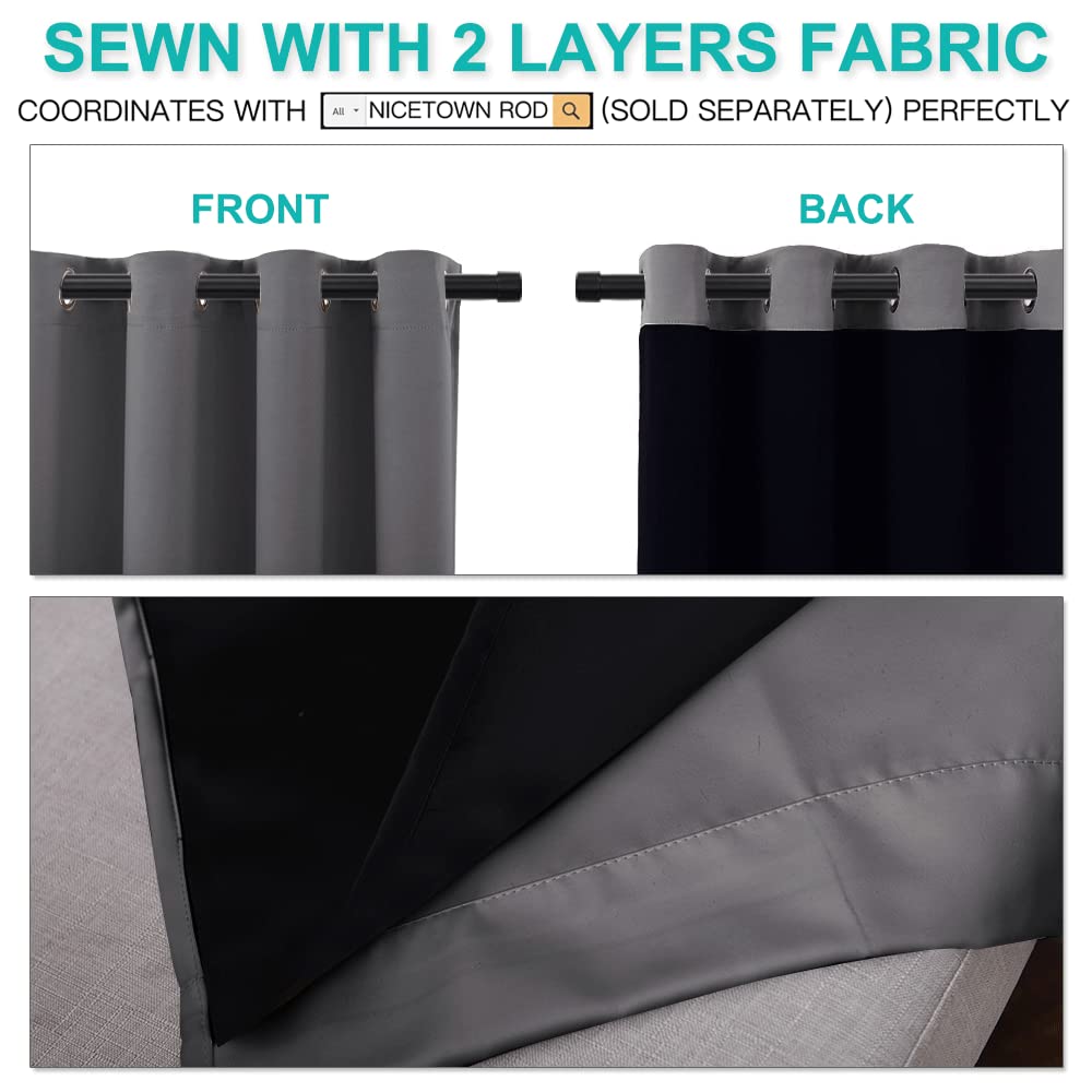 NICETOWN Grey Full Shade Curtain Panels, Pair of Energy Smart & Noise Blocking Out Blackout Drapes for Dining Room Window, Thermal Insulated Guest Room Lined Window Dressing(Gray, 70 x 84 inch)