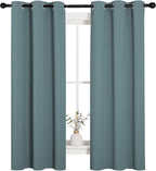 NICETOWN Modern Blackout Curtains Noise Reducing, Thermal Insulated and Privacy Room Darkening Drape Panels for Boy's Guest Room Door Small Short Window (Greyish Blue, 2 Panels, W34 x L63 -Inch)